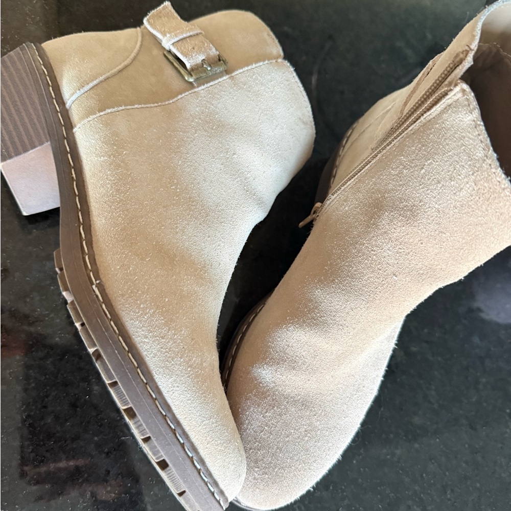 Kensie Suede Ankle Booties in Light Beige